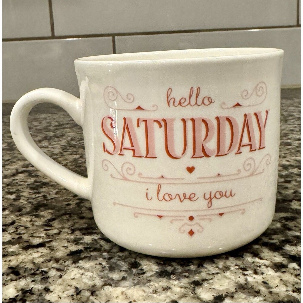 Hello Saturday I Love You Mug – Opalhouse White Pink Stoneware Coffee Cup